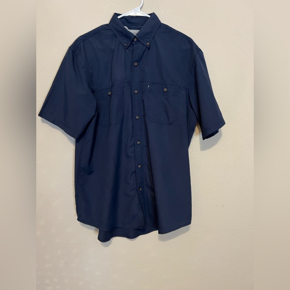 Bass Blue Casual Button Down Shirt Short Sleeve